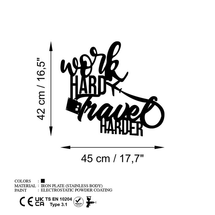 Wallity Work Hard Travel Harder Escultura de pared en Negro Wallity Work Hard Travel Harder Escultura de pared en Negro